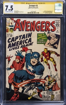1964 Marvel Comics "Avengers" #4 (Signed by Stan Lee First Silver age Captain America) - CGC 7.5 Off-White to White Pages